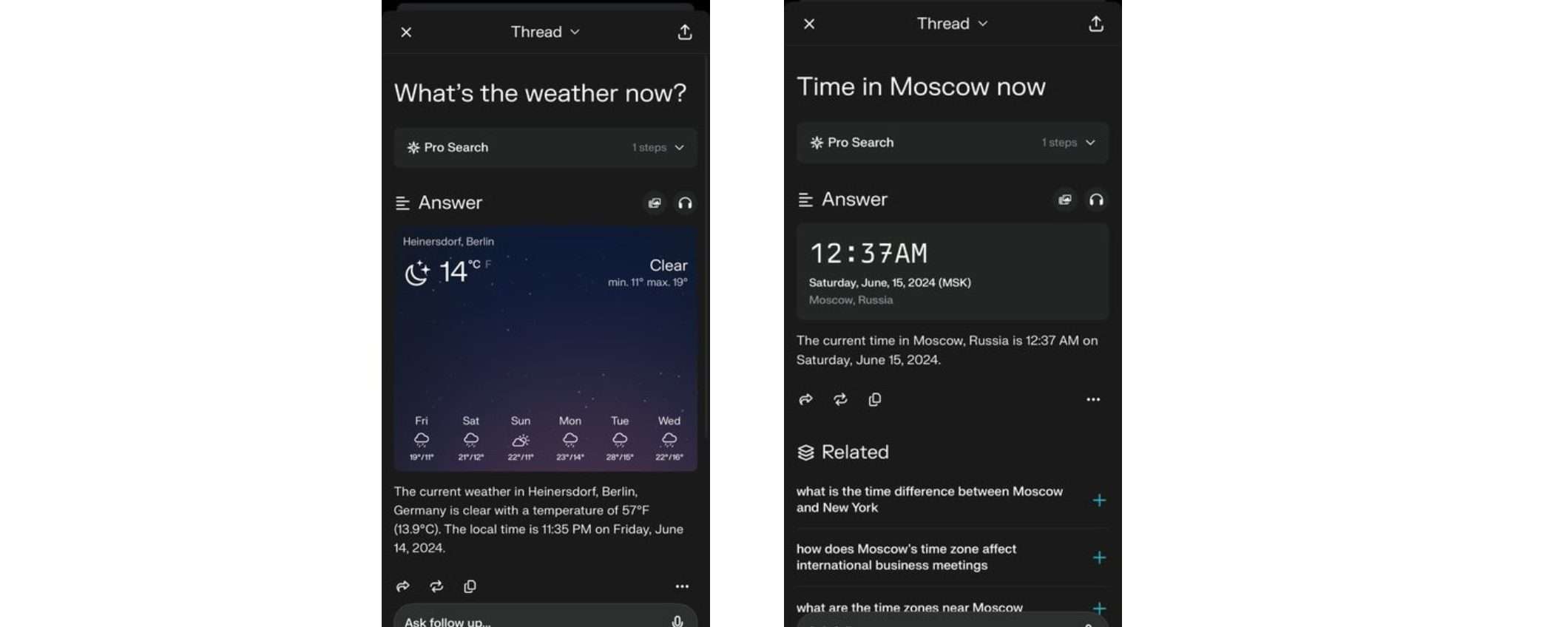 Perplexity mostra ora i risultati per meteo e cambio valute