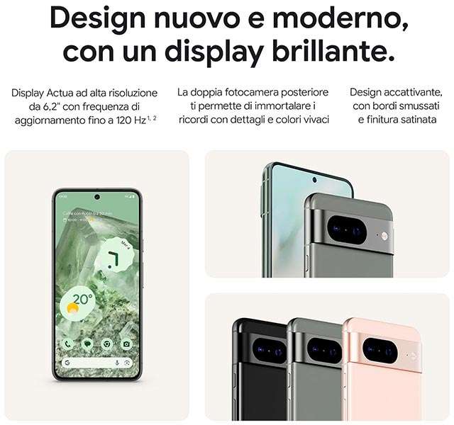 Le caratteristiche dello smartphone Google Pixel 8