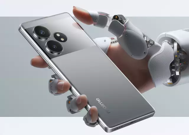 Lo smartphone realme GT 6T nella colorazione Fluid Silver