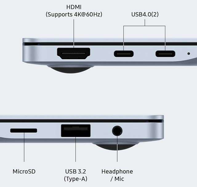 Le porte di connessione presenti sul nuovo laptop Samsung Galaxy Book4 Edge con processore Snapdragon Elite X