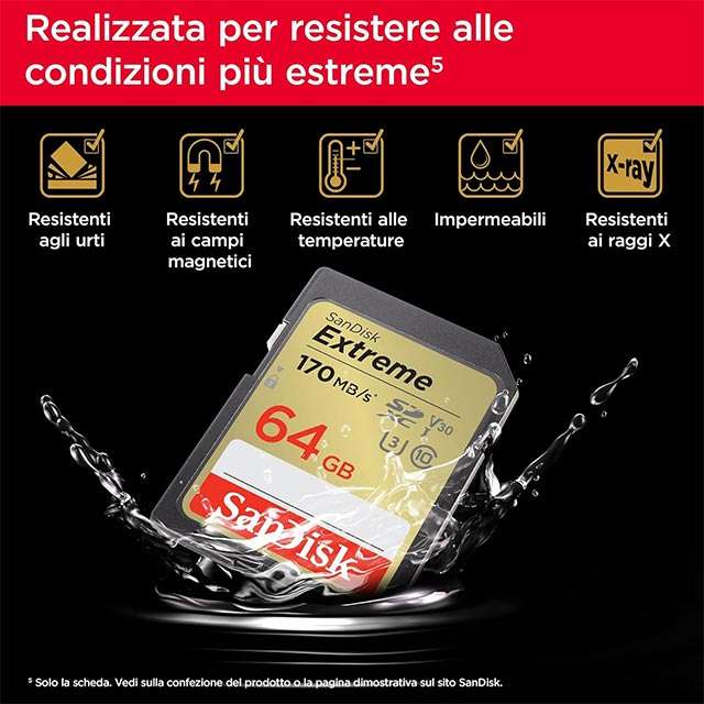 Le caratteristiche della scheda SD da 64 GB della gamma SanDisk Extreme