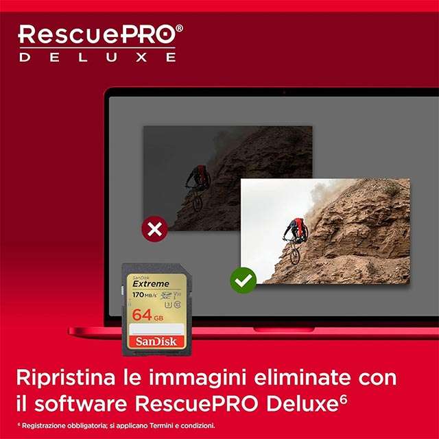 Il software RescuePRO Deluxe incluso con la scheda SD da 64 GB della gamma SanDisk Extreme