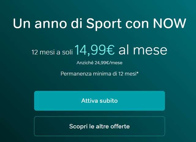 un anno di sport con now a 14,99 euro al mese