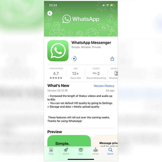 Il changelog della nuova versione di WhatsApp che permette di impostare di default la qualità HD di foto e video inviati