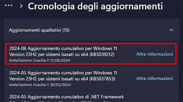 L'aggiornamento cumulativo KB5039212 per Windows 11