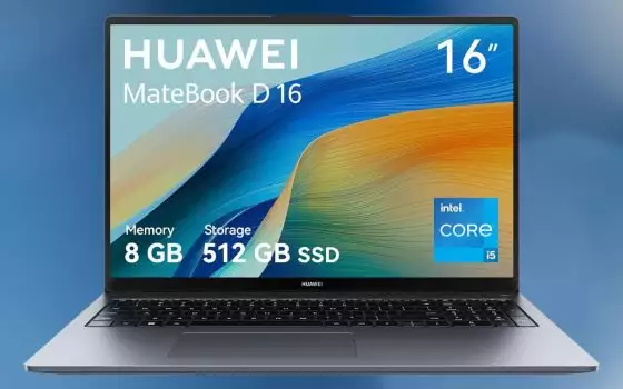 Huawei MateBook D16 (i5, 8GB+512GB, Win 11): sconto di 100€ su Amazon