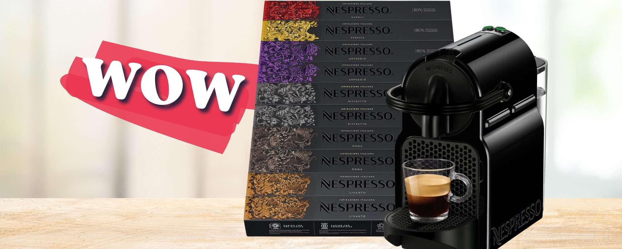 Grazie ad Amazon Prime hai NESPRESSO Inissia + 100caps a prezzo WOW