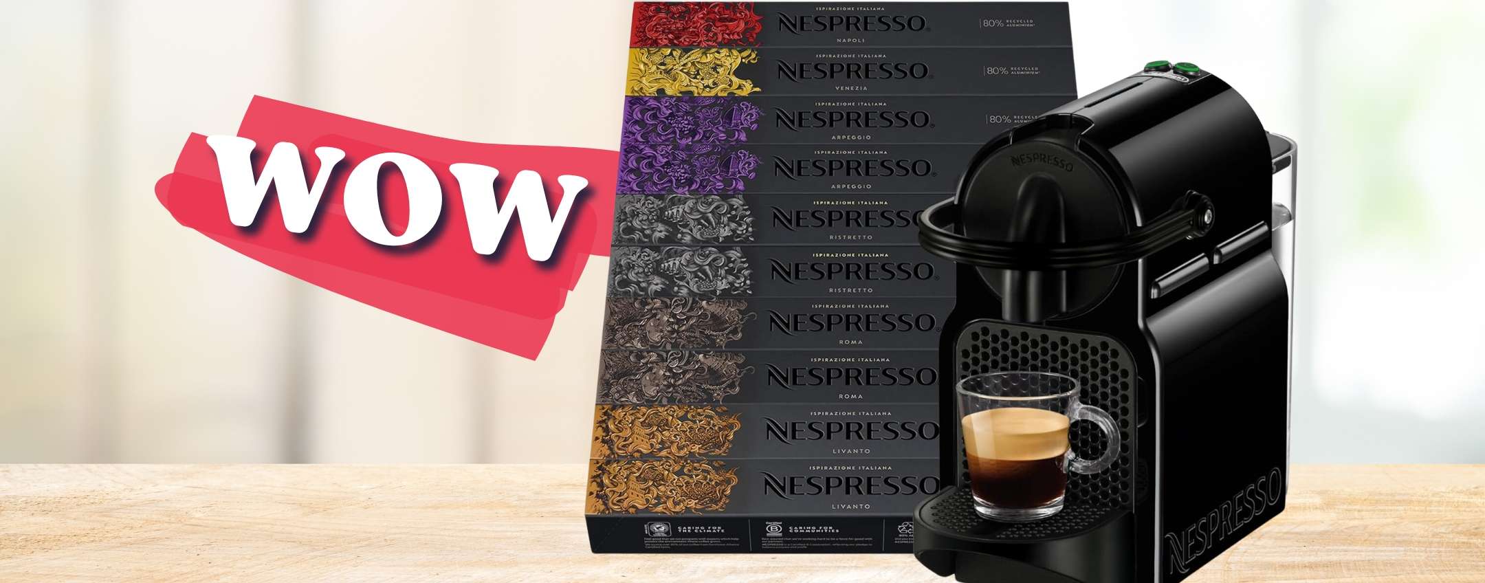 Grazie ad Amazon Prime hai NESPRESSO Inissia + 100caps a prezzo WOW