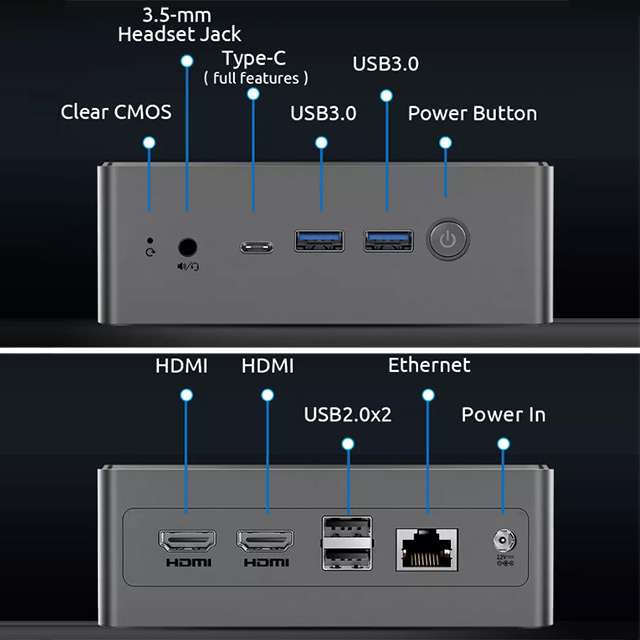 BMAX MaxMini B4 Plus: le porte di connessione presenti sul Mini PC