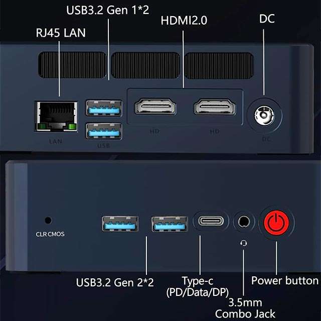 BOSGAME B100: le porte di connessione presenti sul Mini PC