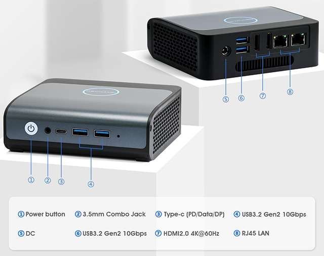 BOSGAME E1: le porte di connessione presenti sul Mini PC