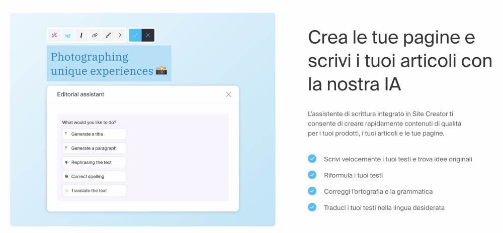 Generare contenuti WordPress con Site Creator