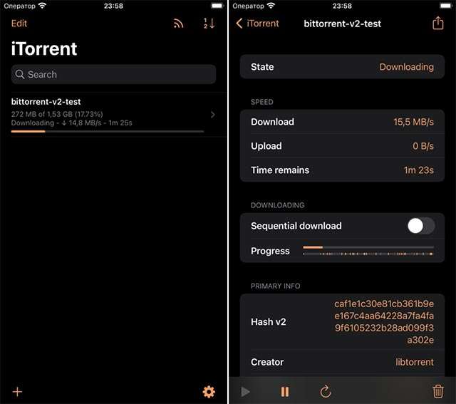 Screenshot per l'applicazione iTorrent su iOS