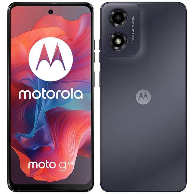 Il design dello smartphone Motorola moto g04 nella colorazione Concord Black