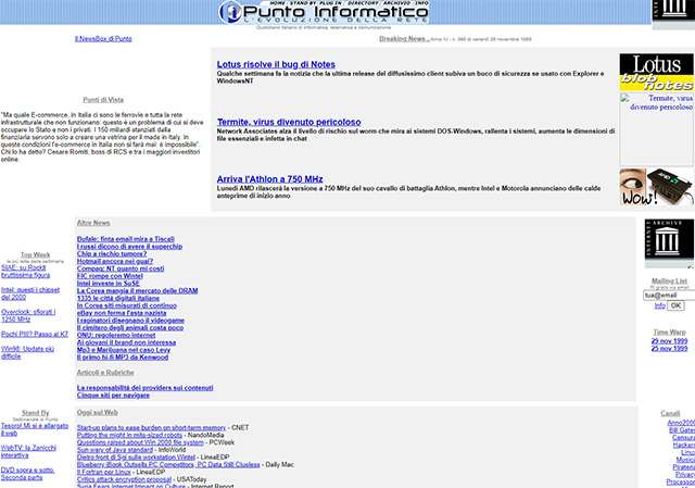 La homepage di Punto Informatico il 27 novembre 1999