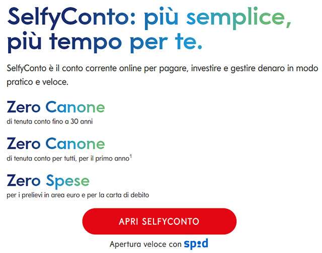 I vantaggi del conto corrente di SelfyConto