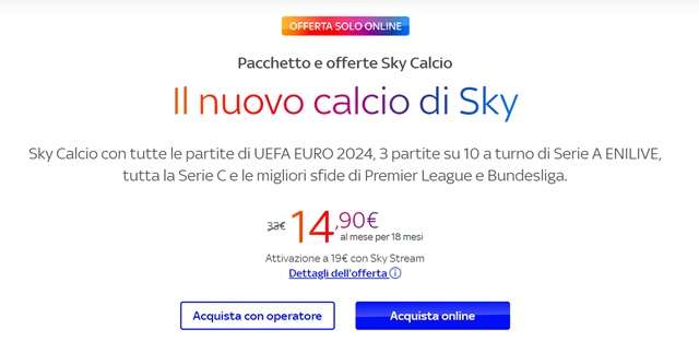 sky tv e calcio a 14,90 euro al mese