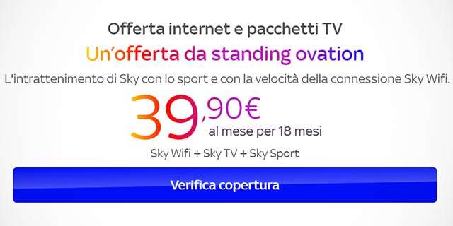 La promozione di Sky con Wifi, TV e Sport