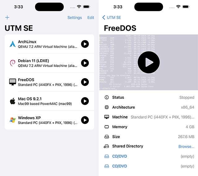 Screenshot per l'applicazione UMT SE su iOS