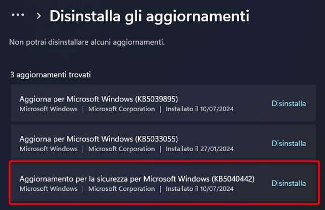 Come disinstallare l'aggiornamento KB5040442 per Windows 11