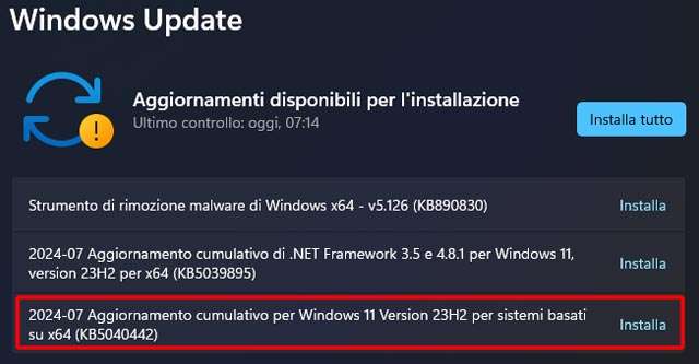 L'aggiornamento KB5040442 per Windows 11