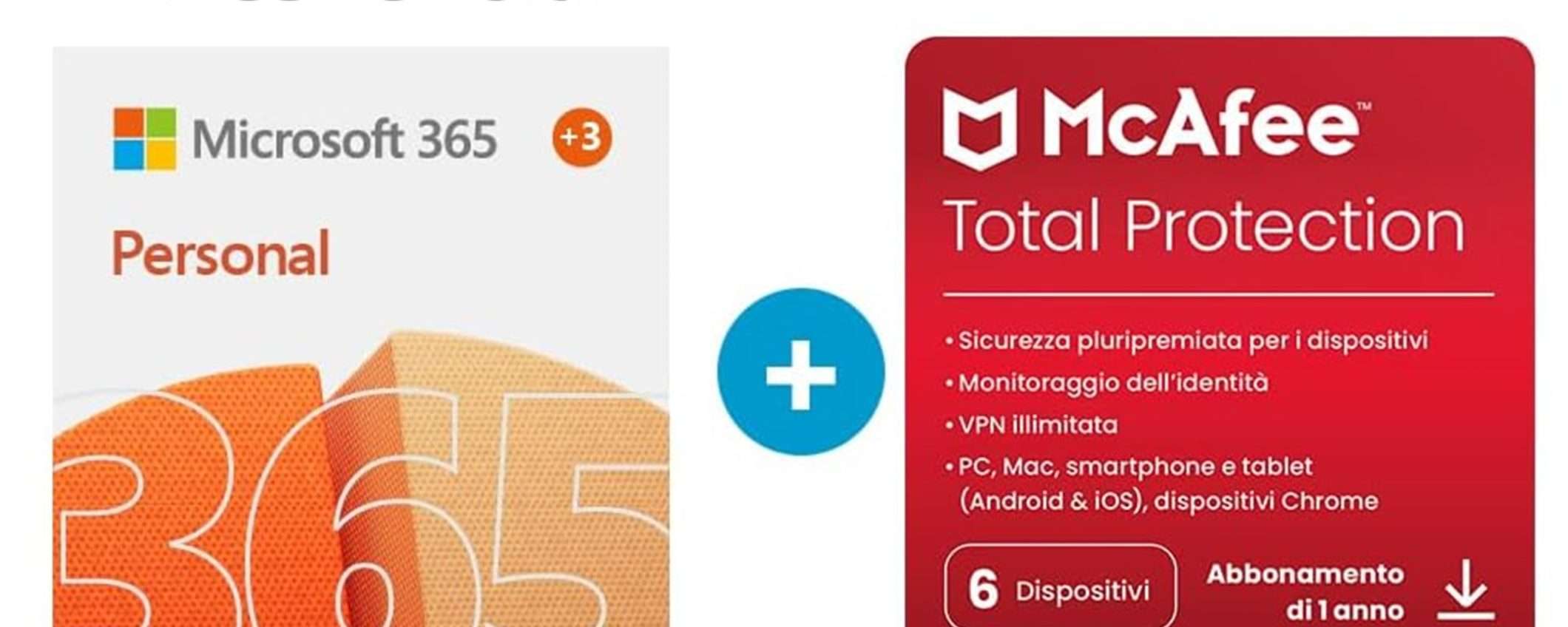 Microsoft 365 Personal e McAfee Total Protection insieme con uno sconto del 74% su Amazon