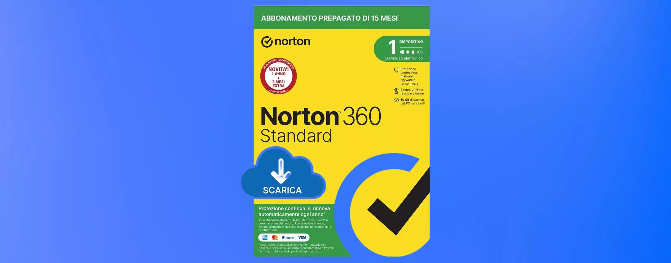 Norton 360 Standard: la licenza di 15 mesi a soli 15,99€ (offerta Amazon)