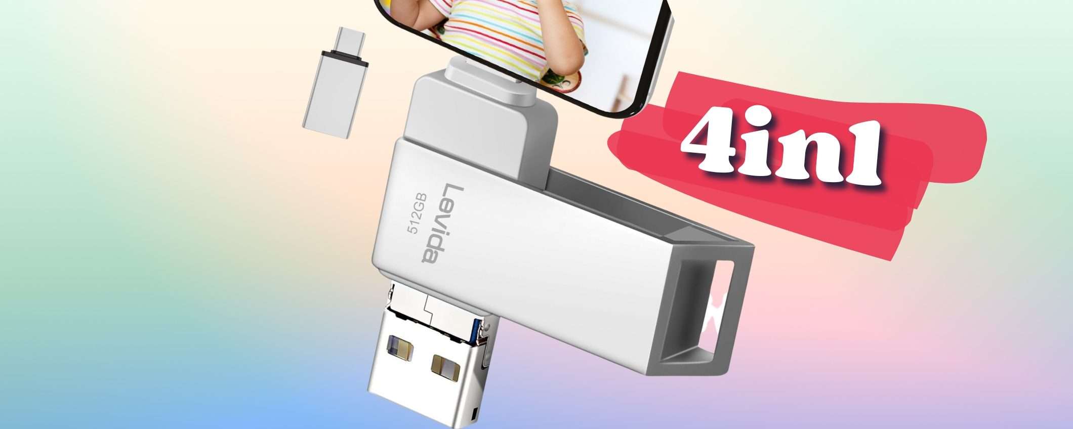 Chiavetta USB 512GB da usare anche su smartphone: 4 in 1 TOP