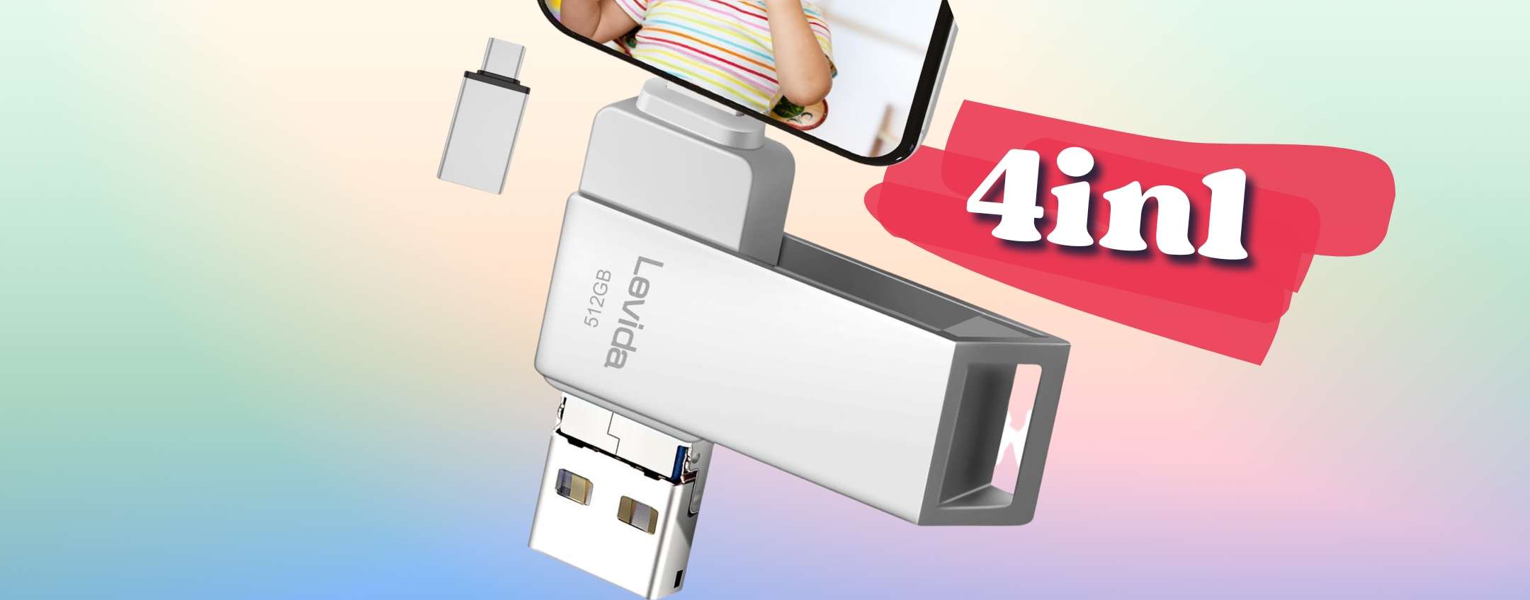 Chiavetta USB 512GB da usare anche su smartphone: 4 in 1 TOP