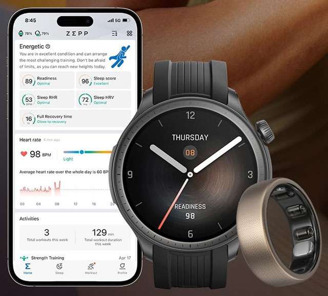 Lo smart ring Amazfit Helio e lo smartwatch Amazfit Balance, insieme nel bundle in sconto su Amazon