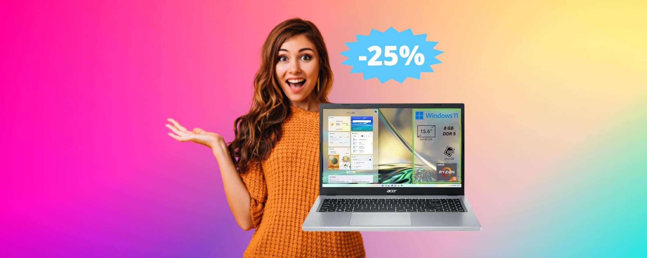 Acer Aspire 3: sconto IMPERDIBILE del 25% su Amazon