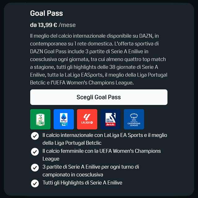 Scegli il Goal Pass di DAZN