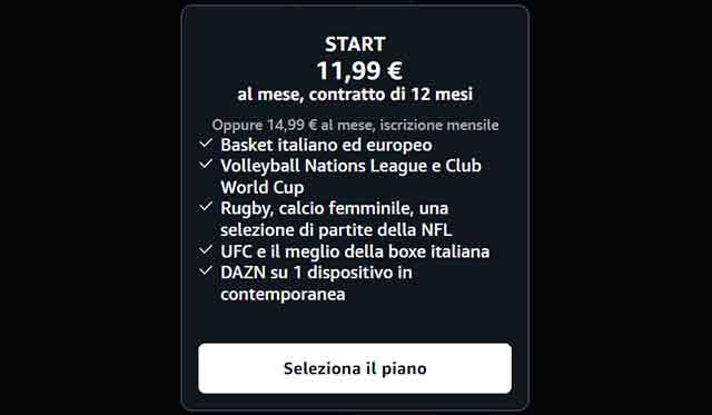 Il piano Start di DAZN su Prime Video