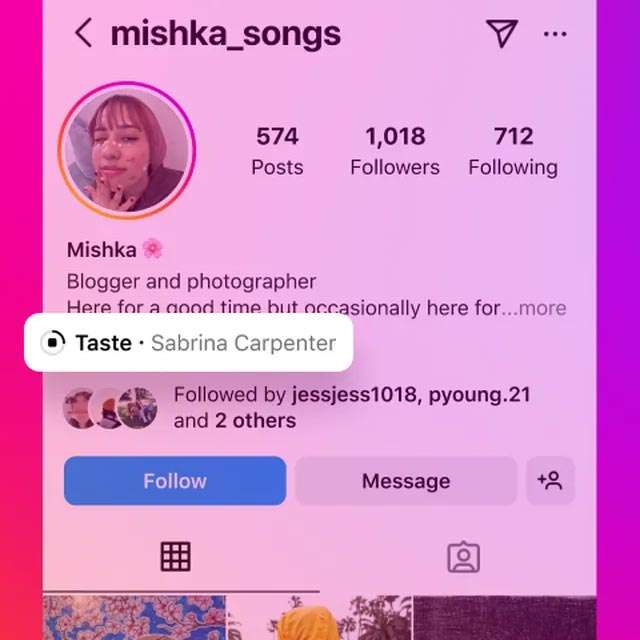 La canzone in evidenza nel profilo di Instagram