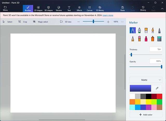 Il messaggio di Microsoft che annuncia l'addio a Paint 3D