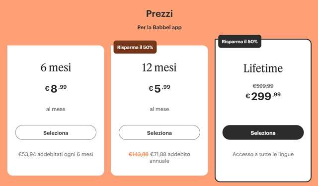 prezzi babbel app 50 per  cento sconto