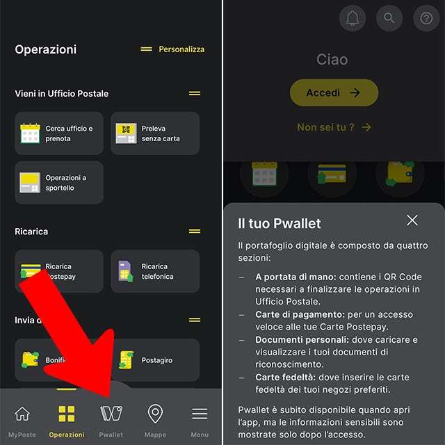 La sezione Pwallet nella nuova app di Poste Italiane