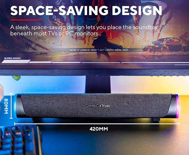 La soundbar Trust Gaming GXT 620 Axon per il gaming, con illuminazione RGB