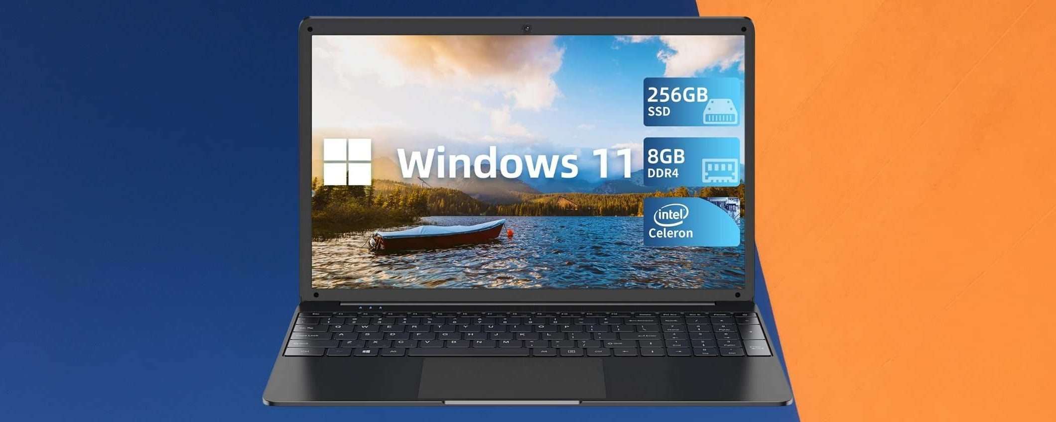 Notebook con Windows 11, 8GB di RAM e SSD 256GB a 189,99€ su Amazon (offerta)