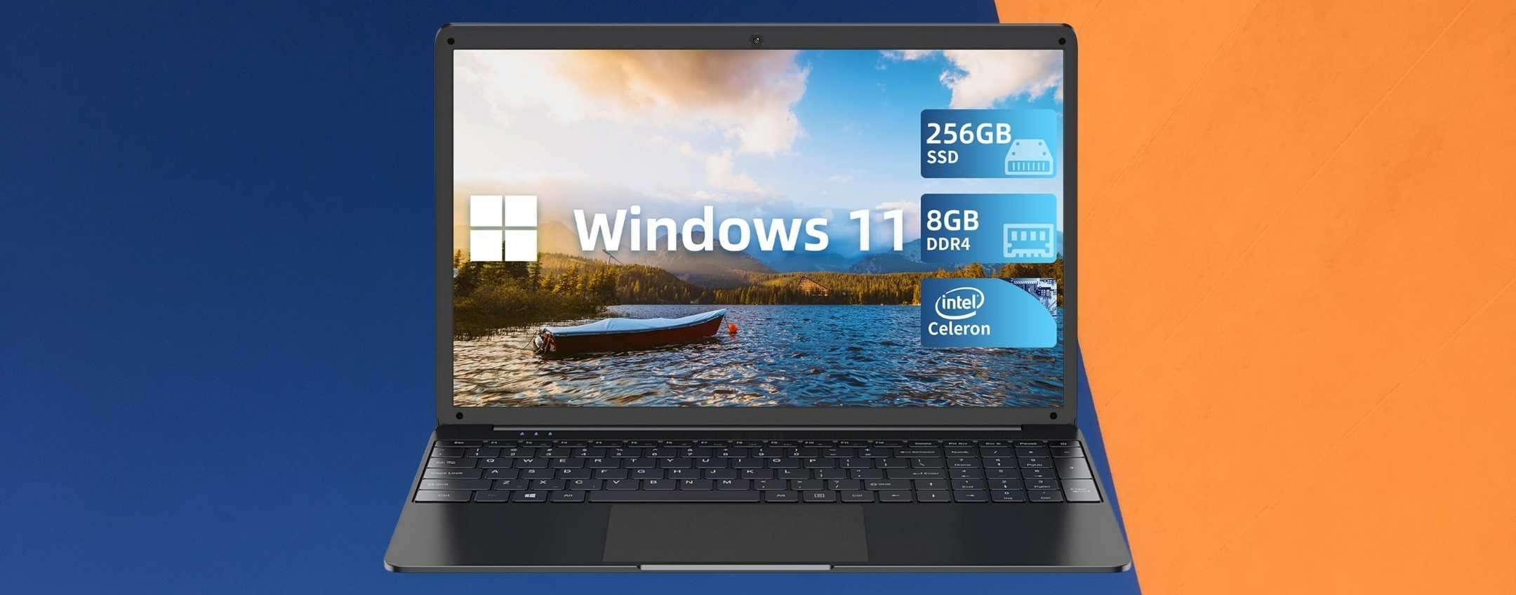 Notebook con Windows 11, 8GB di RAM e SSD 256GB a 189,99€ su Amazon (offerta)