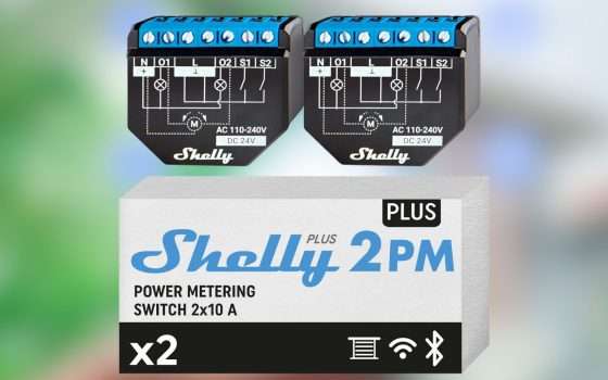 Shelly Plus 2PM: interruttore a relè smart con misuratore dei consumi in sconto