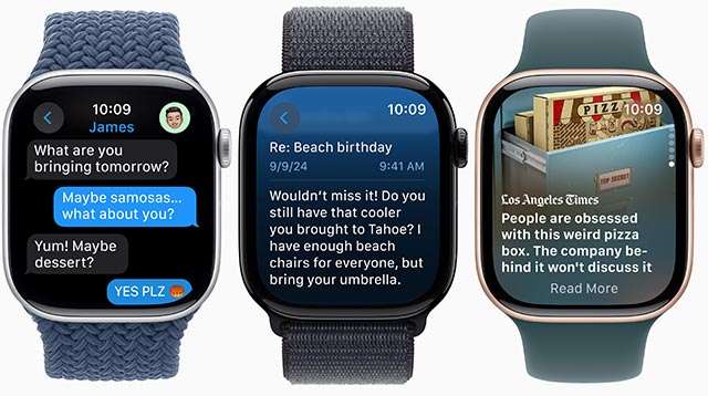 Design e interfaccia di Apple Watch Series 10 in diverse versioni