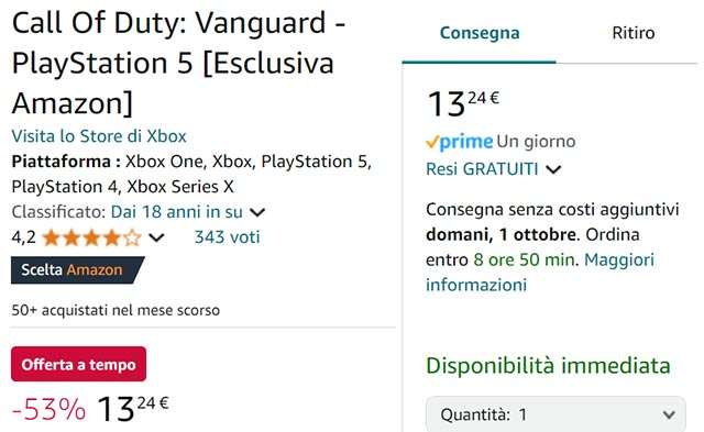 La super offerta di Amazon su Call of Duty: Vanguard per PS5