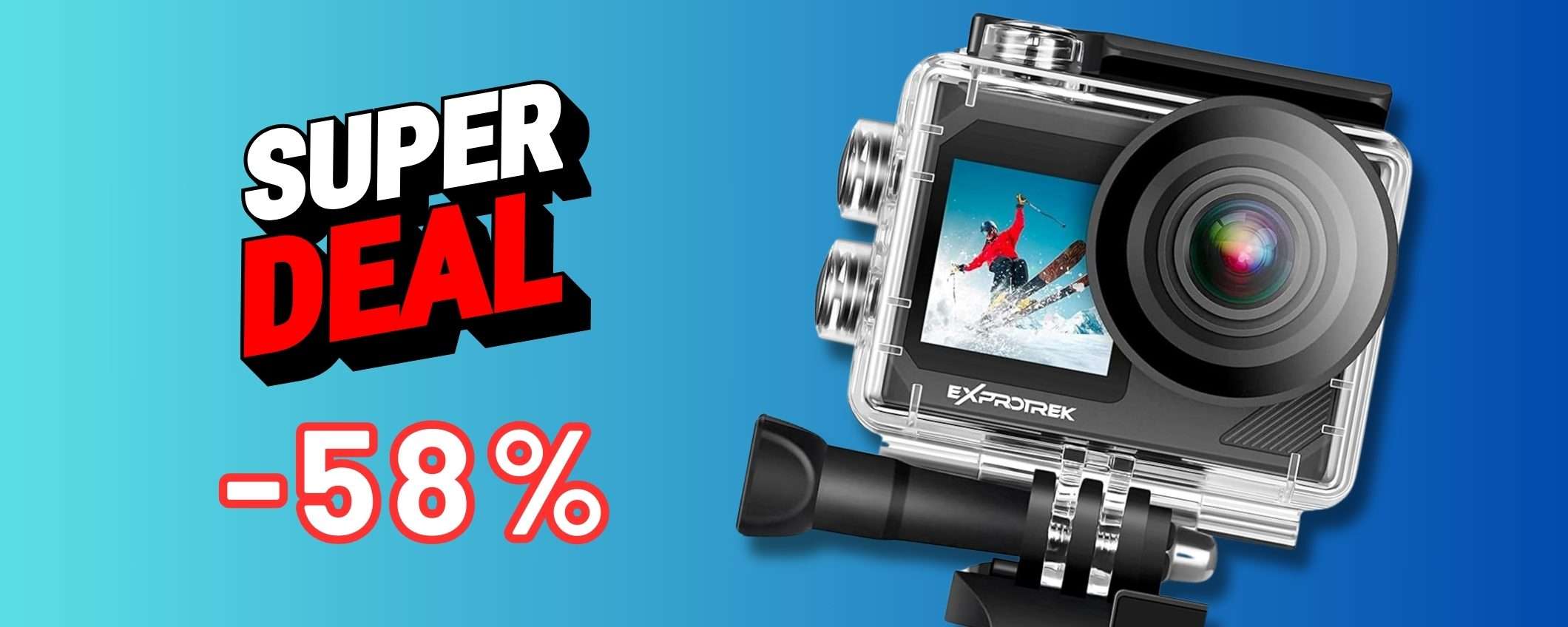 Exprotrek Action Cam con kit completo: sconto 58% su Amazon è l'affare