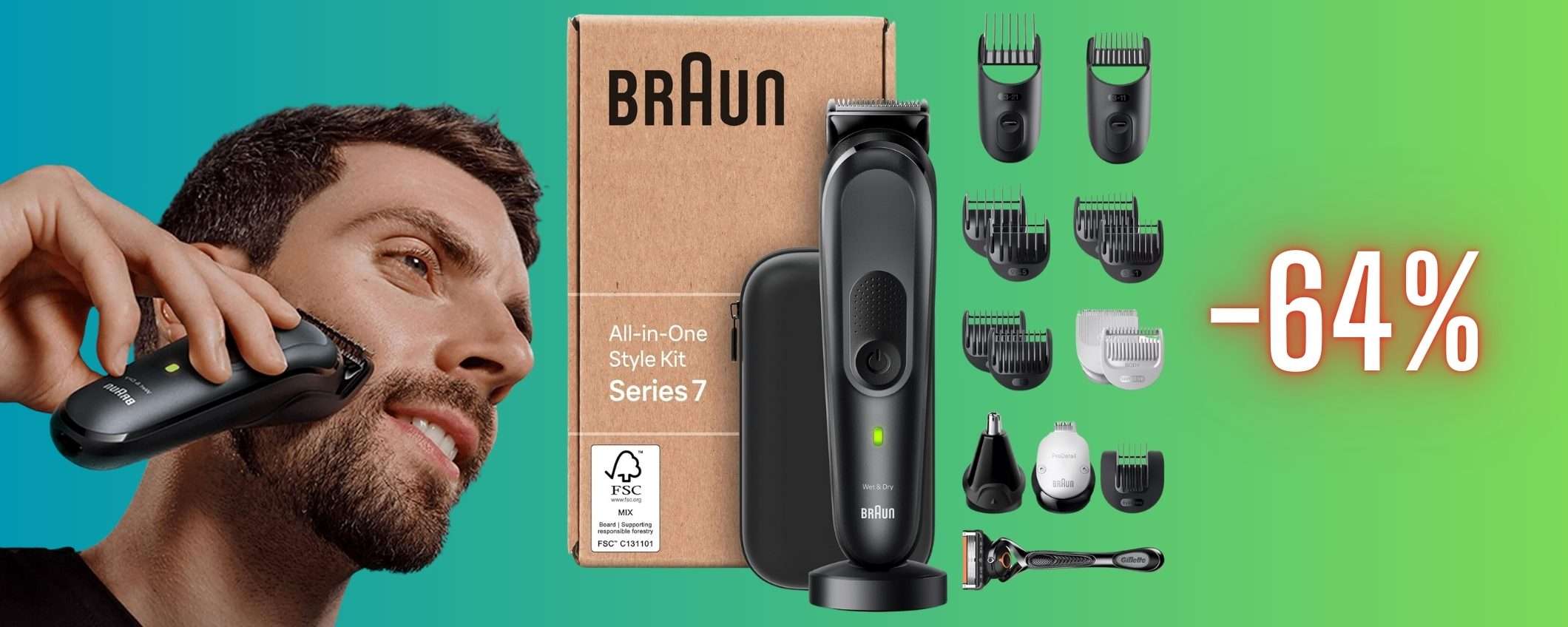 Braun Regolabarba e Tagliacapelli: kit 17 pezzi a prezzo regalo (-64%)