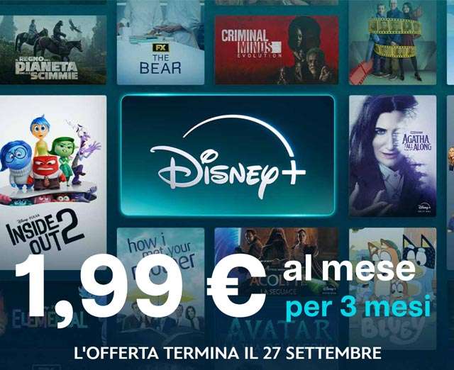 La promozione di Disney+: abbonamento a 1,99 euro al mese, per tre mesi