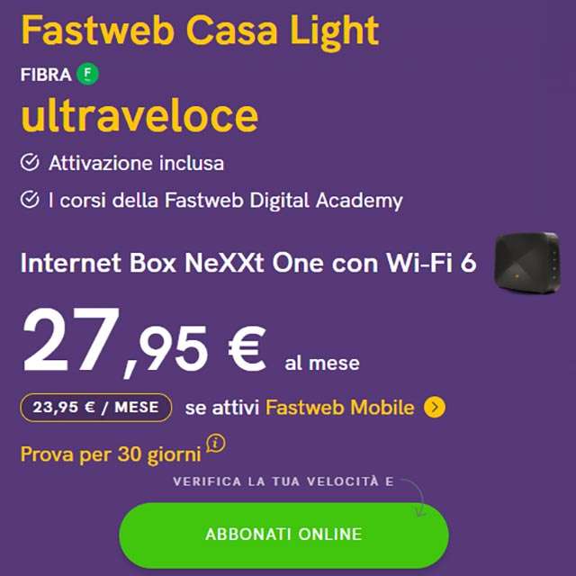 Fastweb Casa Light, l'offerta per la connessione in fibra ottica