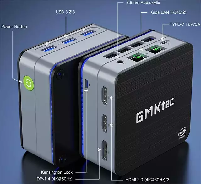 GMKtec Nucbox G2: le porte di connessione presenti sul Mini PC