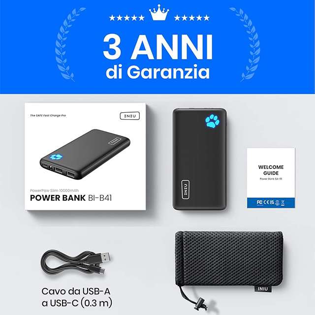 Il powerbank da 10.000 mAh di INIU: cosa c'è nella confezione