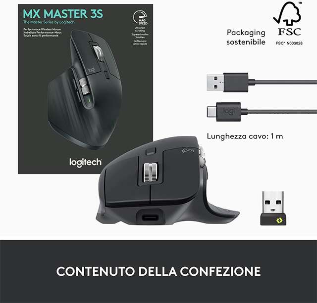 Il mouse Logitech MX Master 3S: il contenuto della confezione